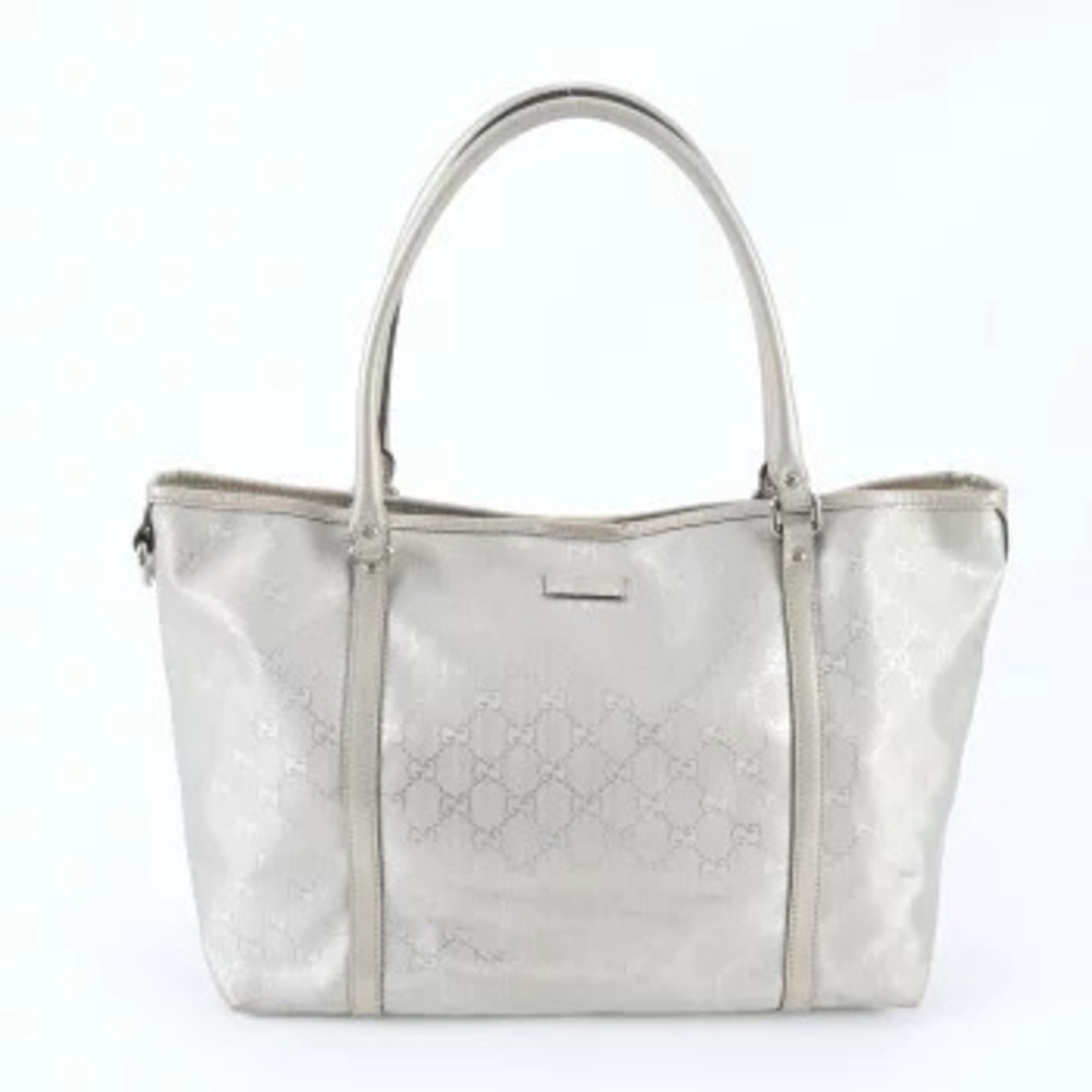 Gucci GG Imprime leather tote bag shoulder Handbag silver RPM